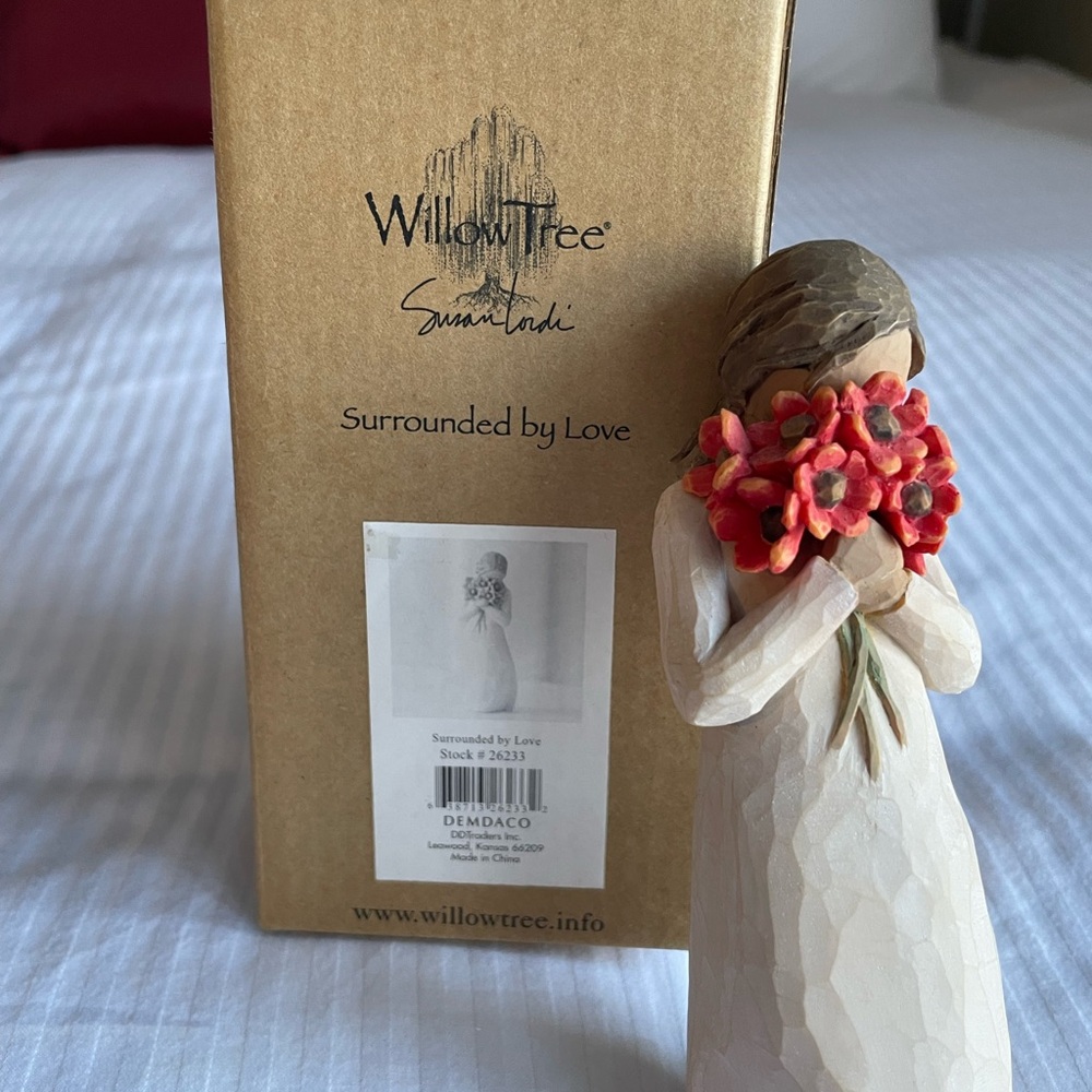 Willow Tree Surrounded by Love Figurine with Red Flowers